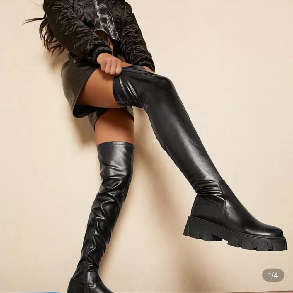 SHEIN Black Over the Knee Boots with Chunky Sole